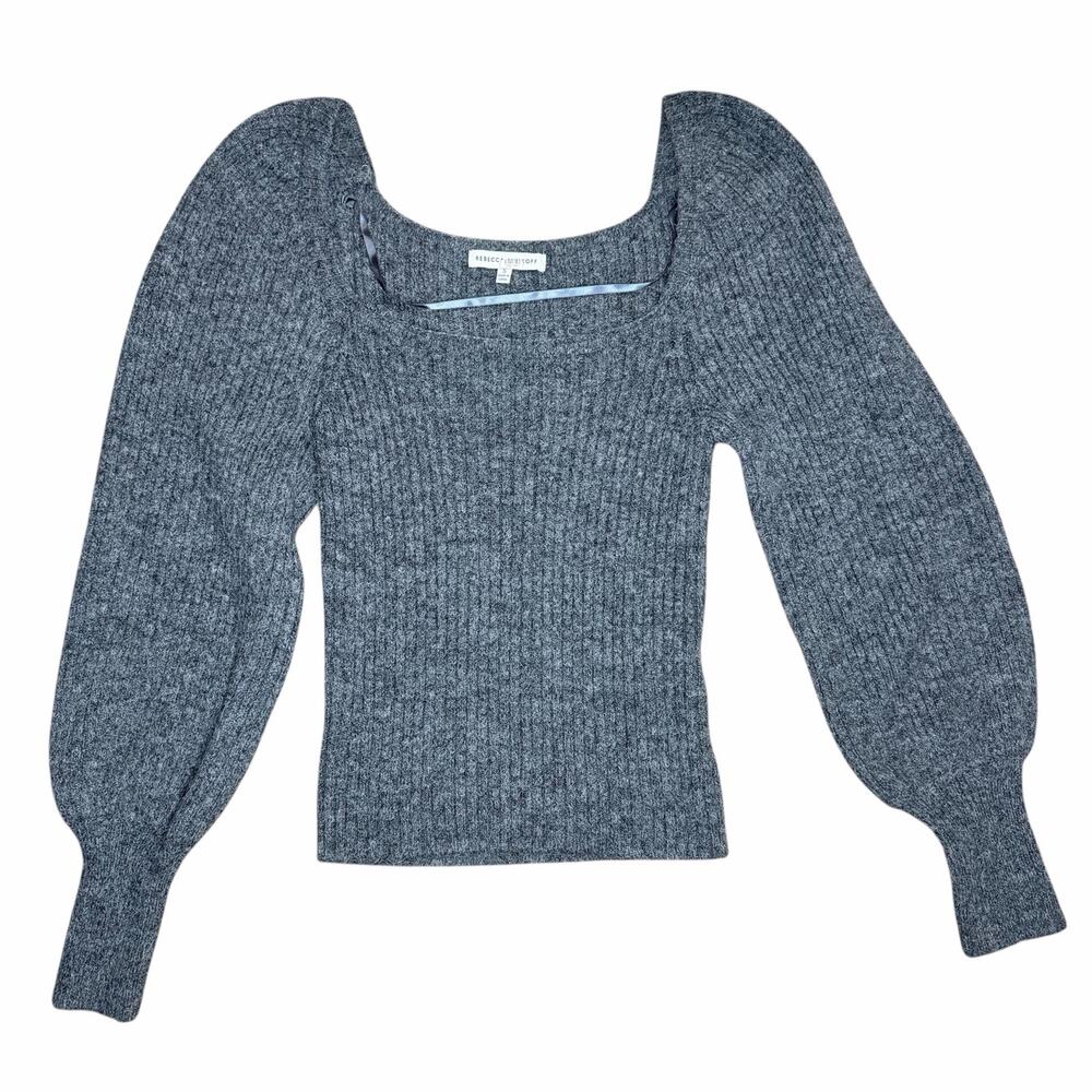Rebecca Minkoff Pixi Square Neck Puff Sleeve Wool Blend Sweater Dark Grey Size S